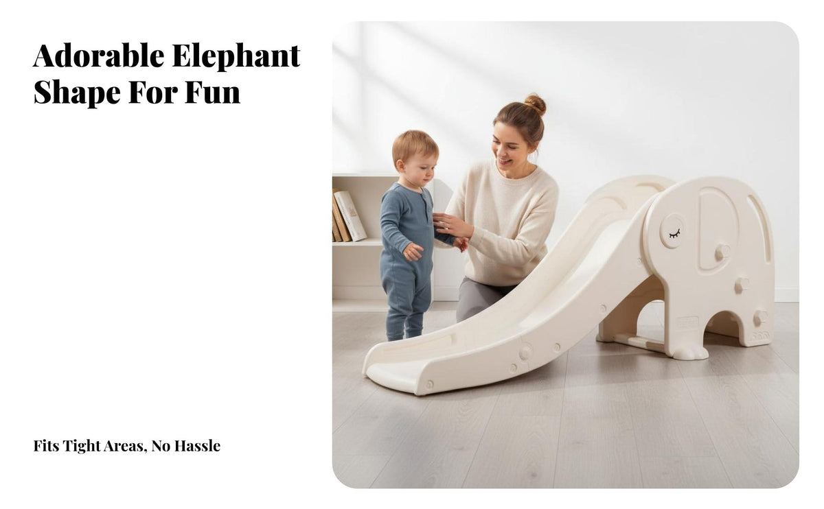Elephant Shaped Slide Easy Storage Climber and Slide Playset Stable Triangular Structure Indoor Climbing Frame for Infants, Playroom, Home