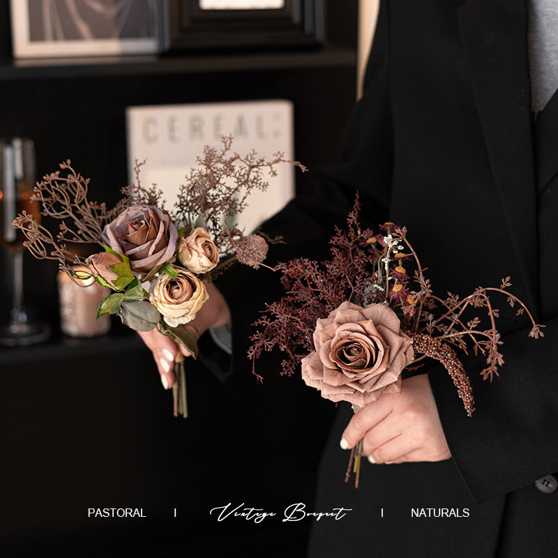Autumn Rose Artificial Flower Bouquet for Table Decor and Home Decoration