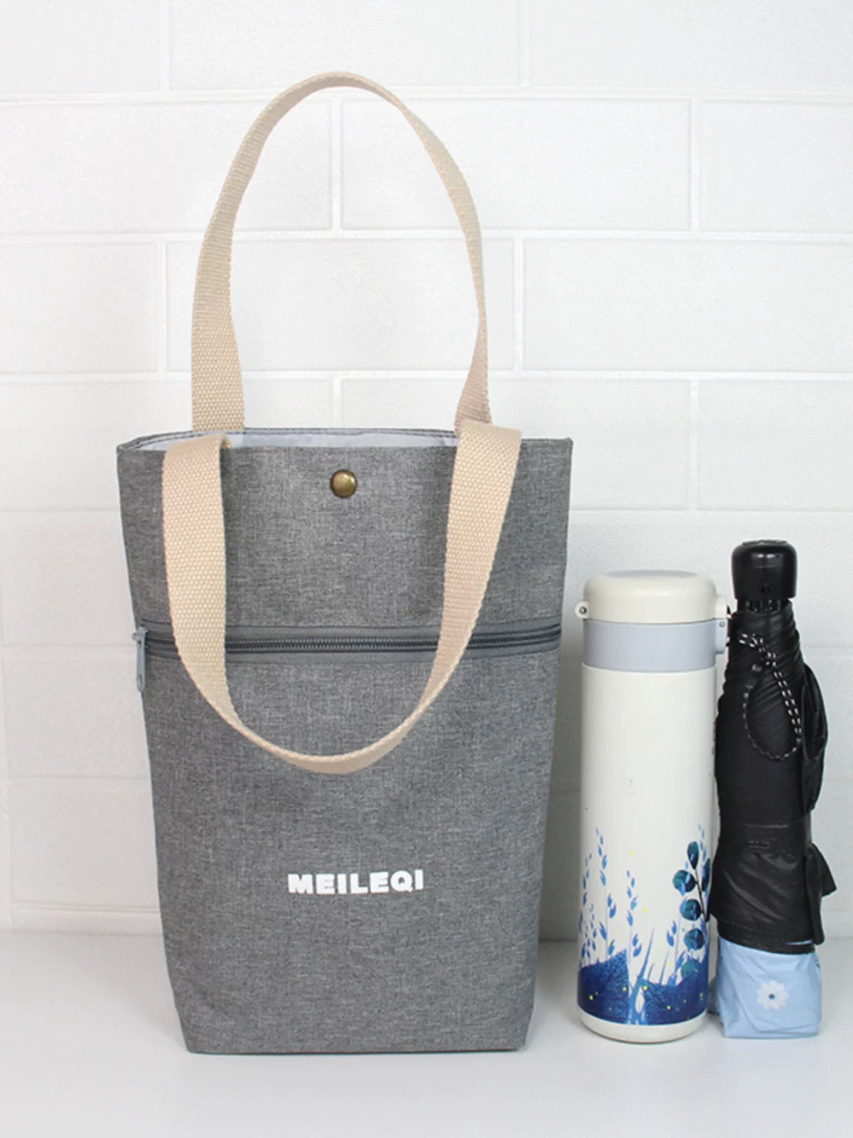 Portable Insulated Lunch Bag with Handle for Bento Box and Thermos, Oxford Cloth Water Bottle Storage Pouch