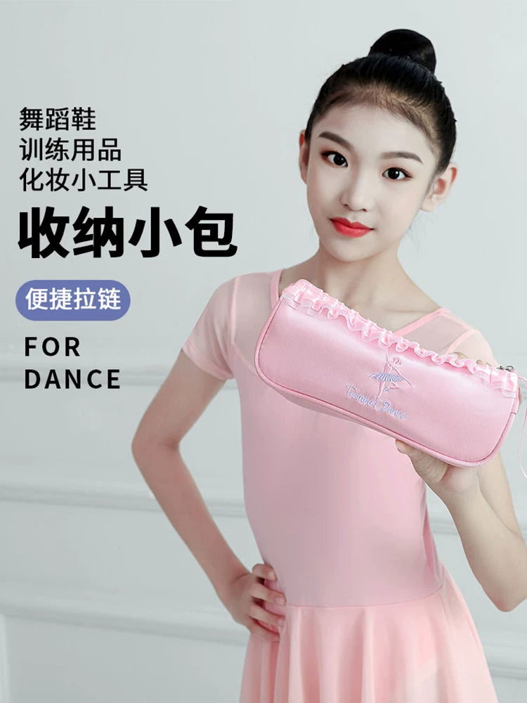Ballet Dance Shoe Storage Bag for Kids - Pink Zipper Pouch with Mesh Pocket