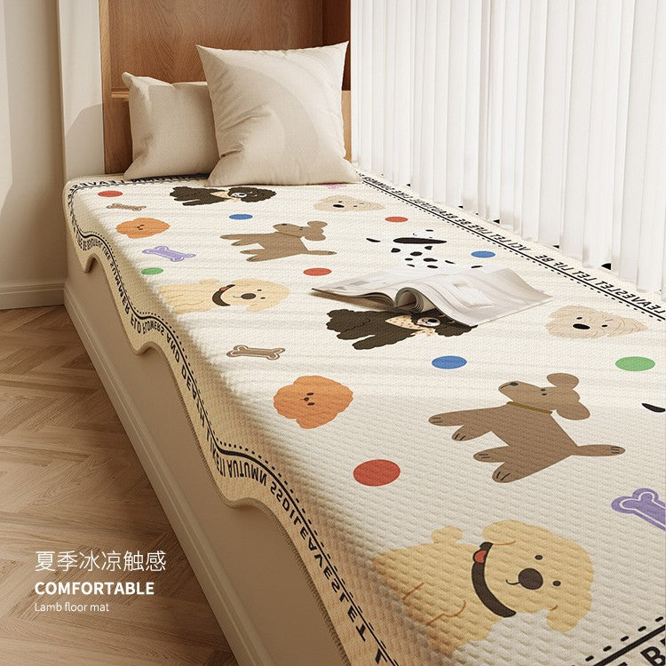 Cartoon Dog Pattern Bay Window Cushion Mat - Four Seasons Universal with Ruffled Edge
