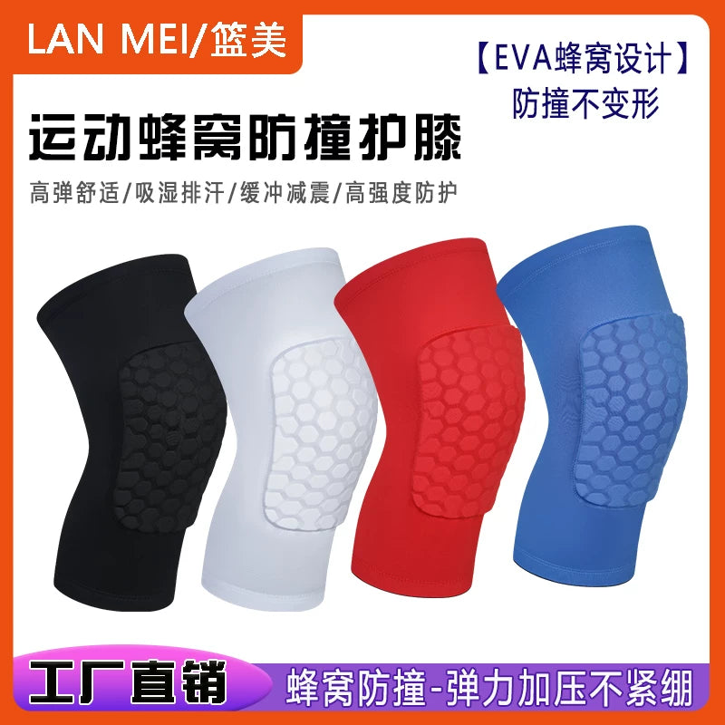 Honeycomb Padded Compression Knee Sleeve for Sports, Basketball, Cycling, Running