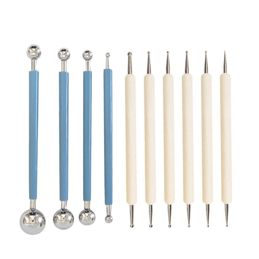 10-Piece Pottery Clay Sculpting Tool Set with Wooden Handle Dotting Pens