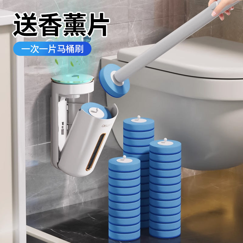 Disposable Toilet Brush with Wall-Mounted Holder and Scented Refills