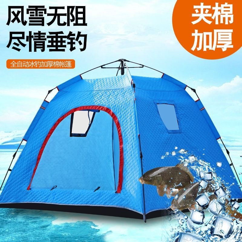 Instant Pop-Up Ice Fishing Tent Winter Camping Shelter with Cotton Insulation