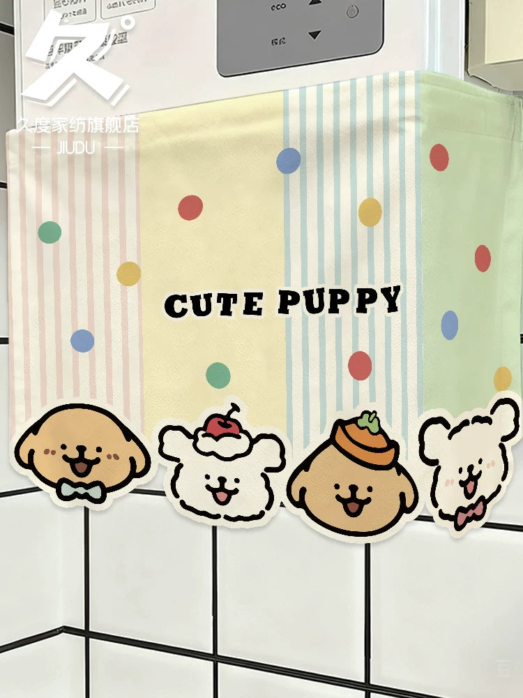 Cartoon Dog Pattern Kitchen Curtain for Water Heater and Pipe Concealment