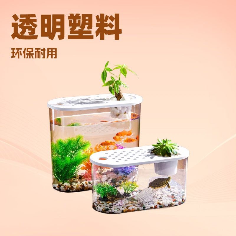 Desktop Oval Aquarium for Turtles and Fish with Hydroponic/Soil Cultivation Options