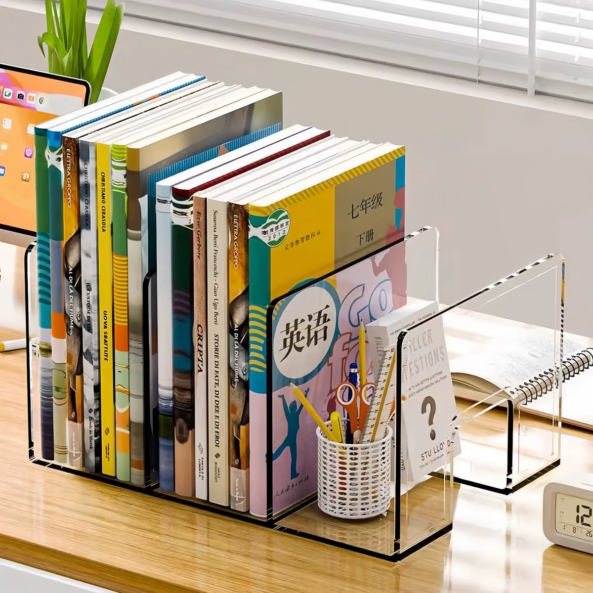 Acrylic Desktop Bookends and Organizer for Students and Office