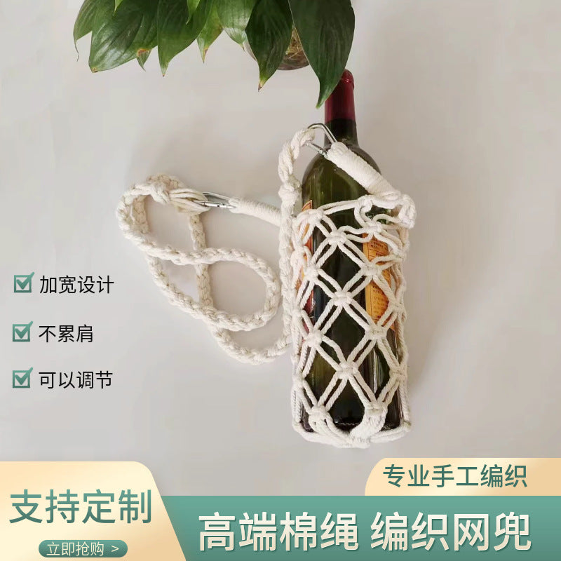 Hand-Woven Macrame Wine Bottle and Water Bottle Carrier Bag