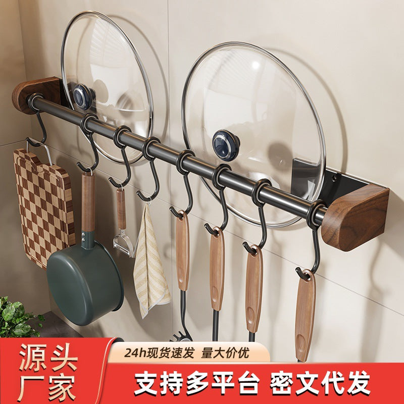 Walnut Kitchen Storage Rack Spice Organizer Vintage Style Condiment Knife Holder Multi-functional Chopping Board Pot Lid Rack