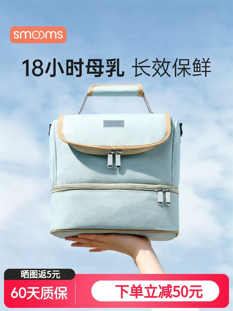 Portable Breast Milk Cooler Bag with Ice Packs - Multi-functional Diaper Bag for Pumping and Storage