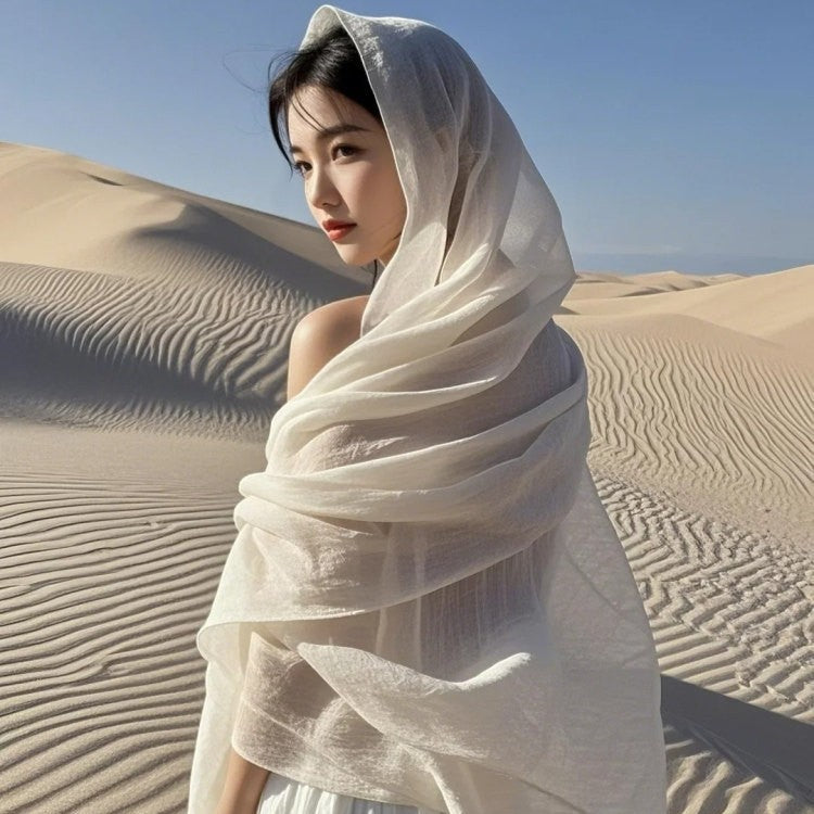 Cotton Linen Wrinkled Scarf for Women, Large Solid Color Sun Protection Shawl for Beach and Travel