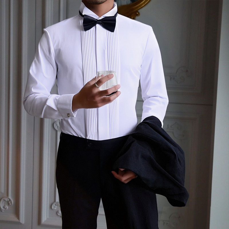 Men's French Cuff Slim Fit White Dress Shirt with Wing Collar for Weddings & Formal Events