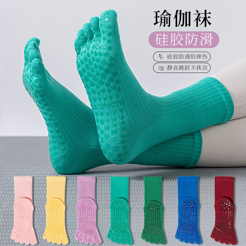 Mid-Calf Non-Slip Yoga Socks with Five-Toe Design for Pilates and Fitness