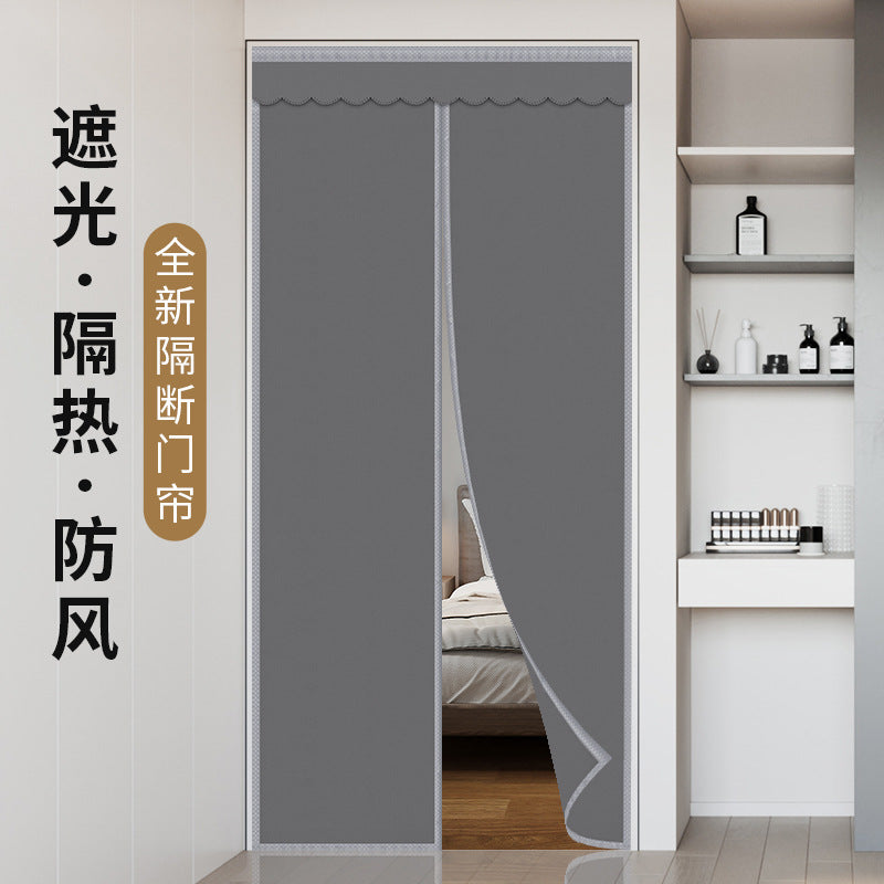 Full Privacy Fabric Door Curtain with Magic Tape for Bedroom, No-Drill Installation, Cold Air Block