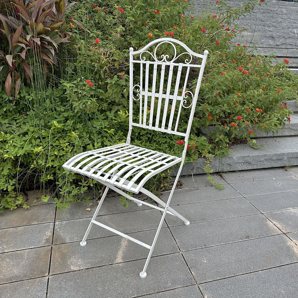 Outdoor Garden Wrought Iron Vintage Foldable Chair for Villa Homestay Dining and Home Use, Single Person Backrest Chair
