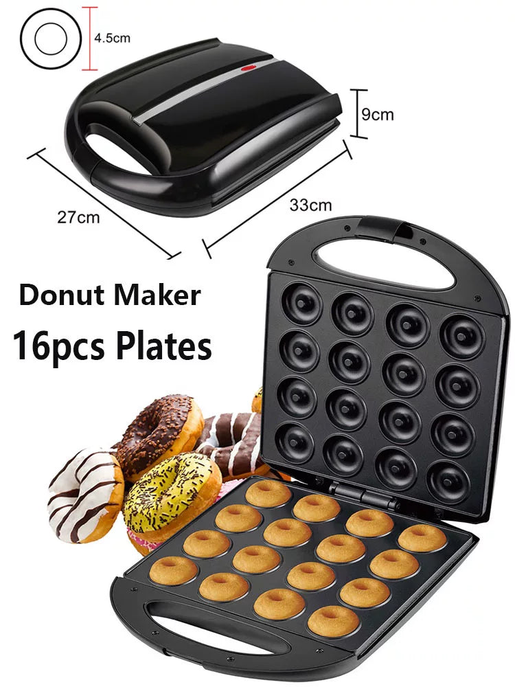 Donut Maker Machine 16-Hole Double-Sided Heating for Breakfast Cakes and Pancakes