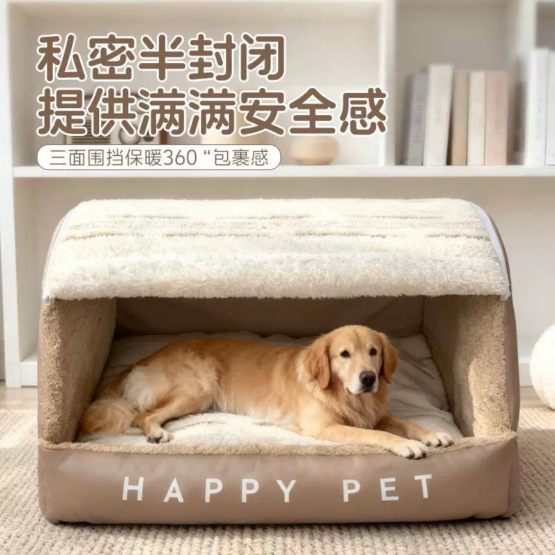 Semi-Enclosed Cave Pet Bed for Small to Extra Large Dogs, Warm Winter Indoor Dog House