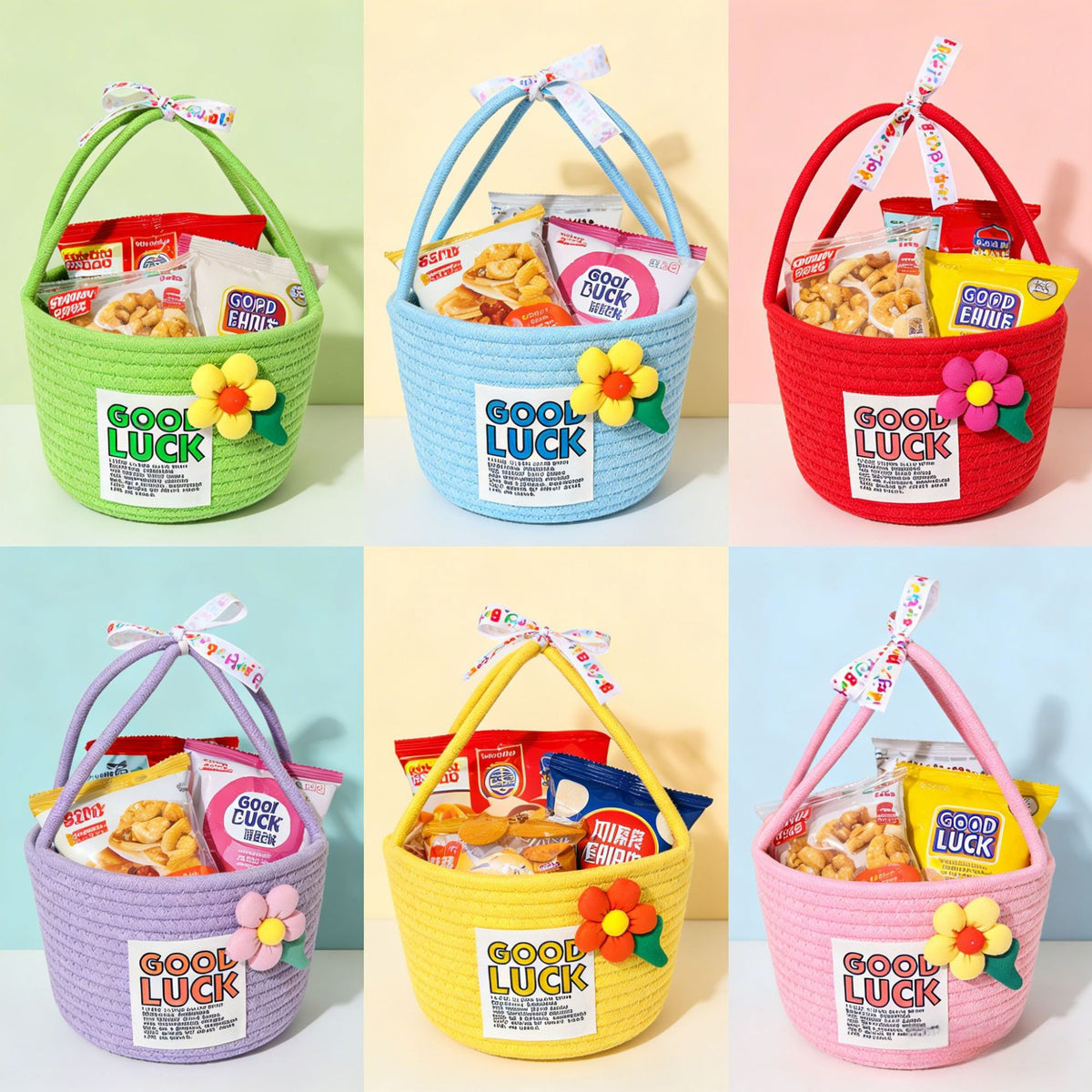 Handwoven Cotton Rope Storage Basket with Handles for Gifts & Favors