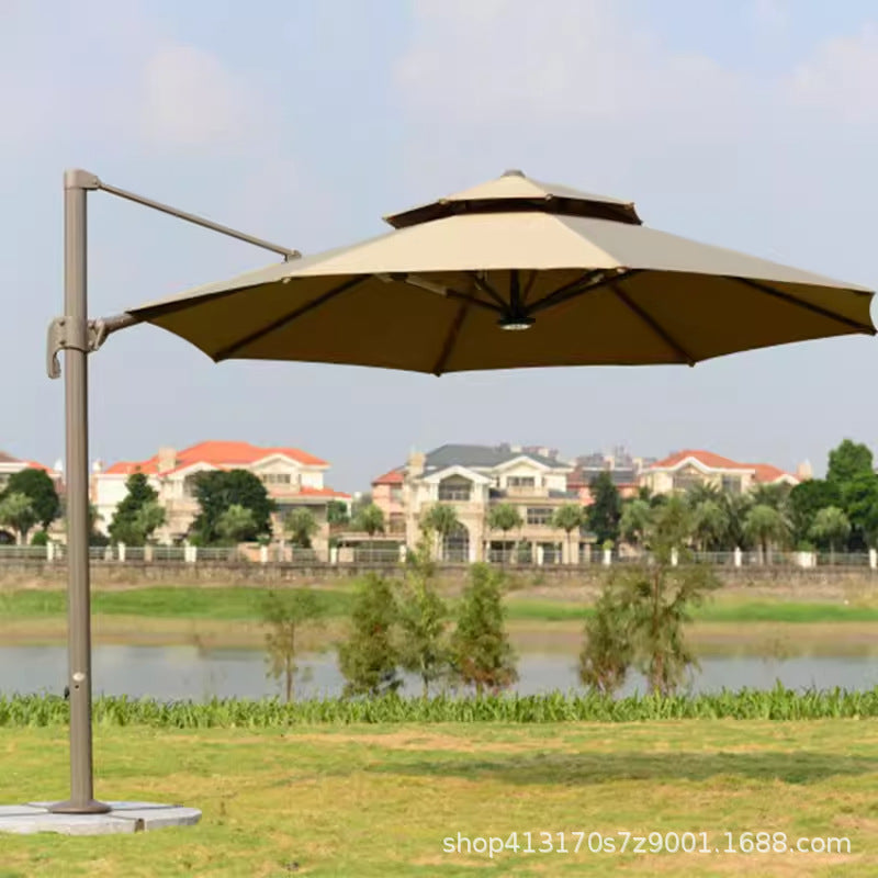 Outdoor Patio Umbrella with Marble Base, Aluminum Alloy Pole, Double-Tiered Canopy for Garden, Villa, Hotel