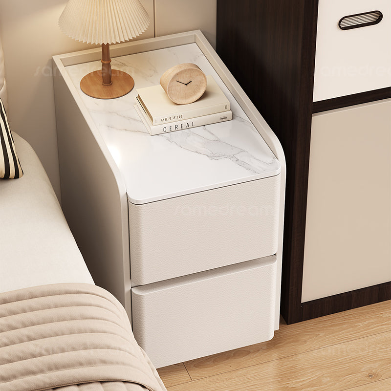 Smart Small Bedside Table with Power Strip and Password Lock, Leather Nightstand for Bedroom, No Assembly Required