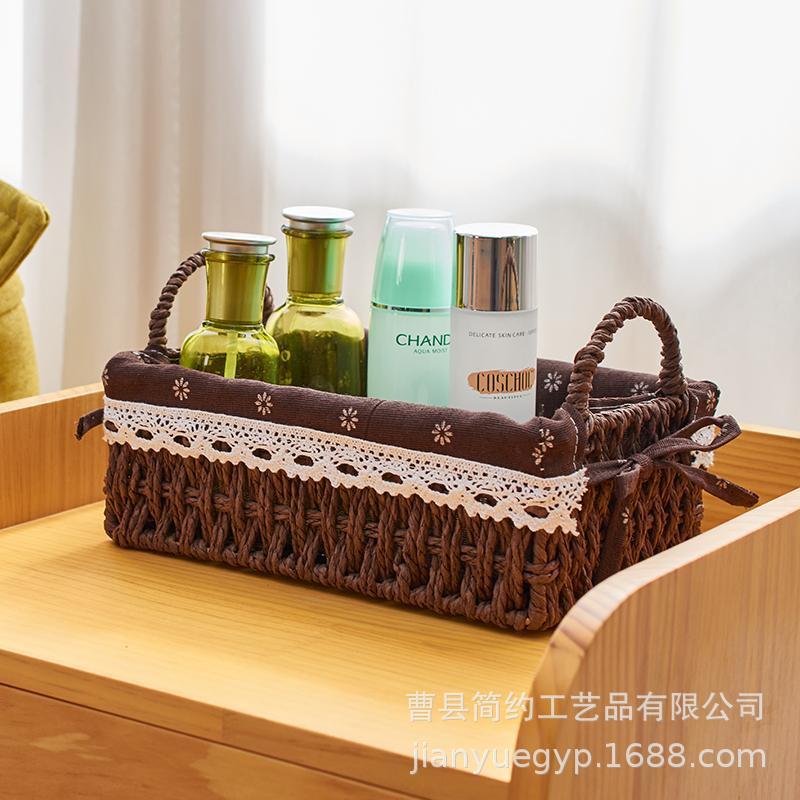 Woven Storage Basket Desktop Organizer Sundries Snack Storage Bin Toy Cosmetic Storage Box Fabric Key Holder