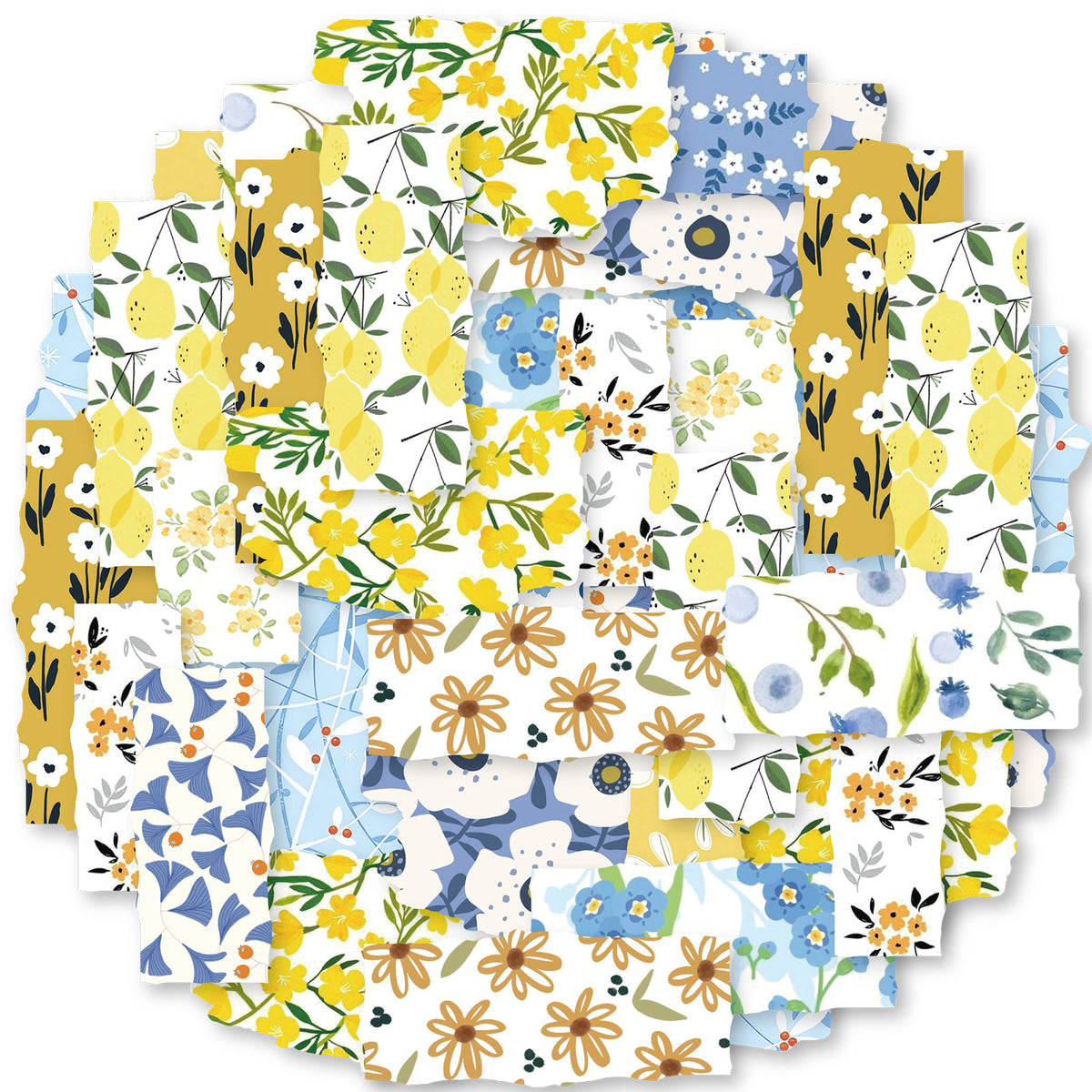 YINIAO Blue Yellow Floral Washi Tape for DIY Scrapbooking & Journal Decoration