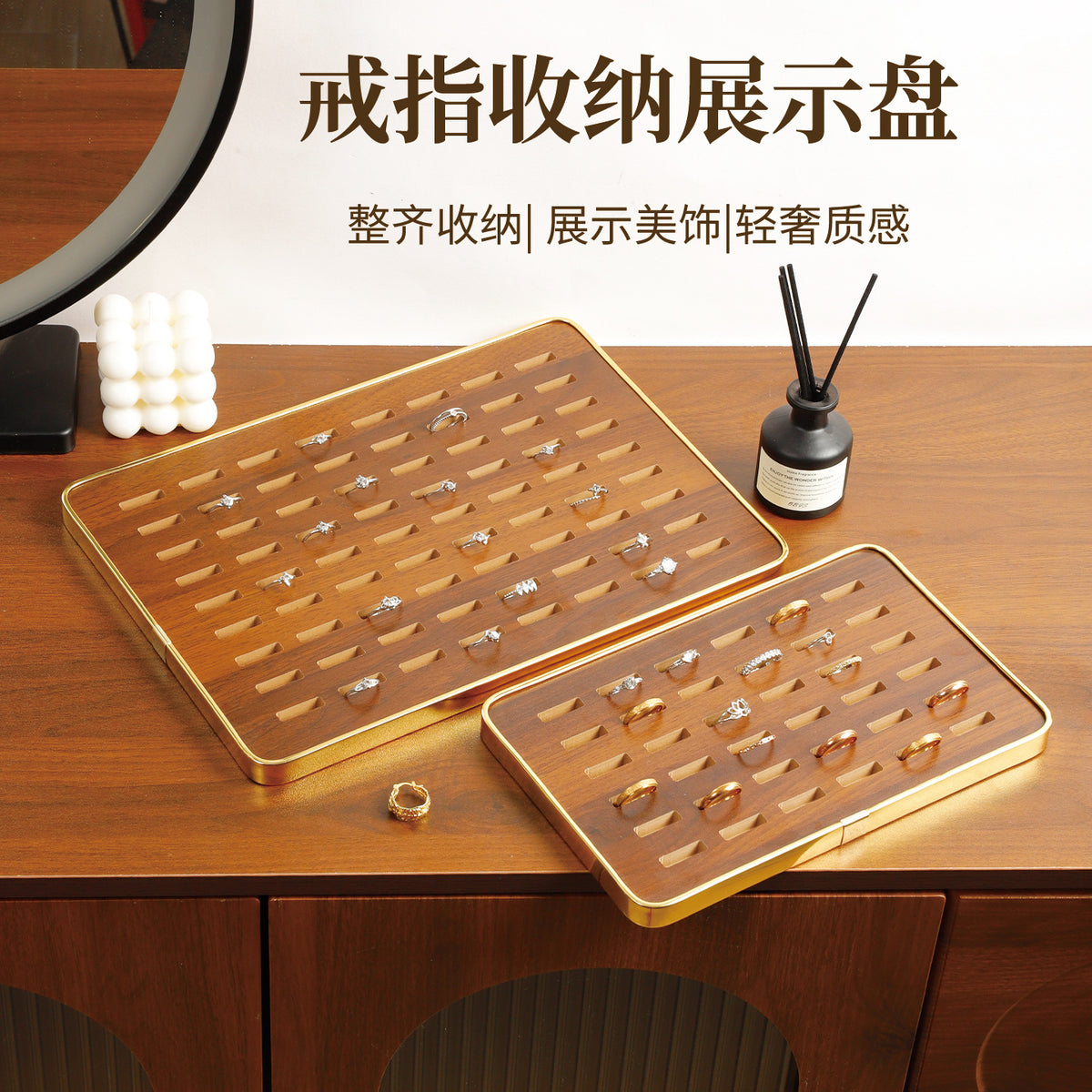Wooden Jewelry Display Tray for Rings and Necklaces
