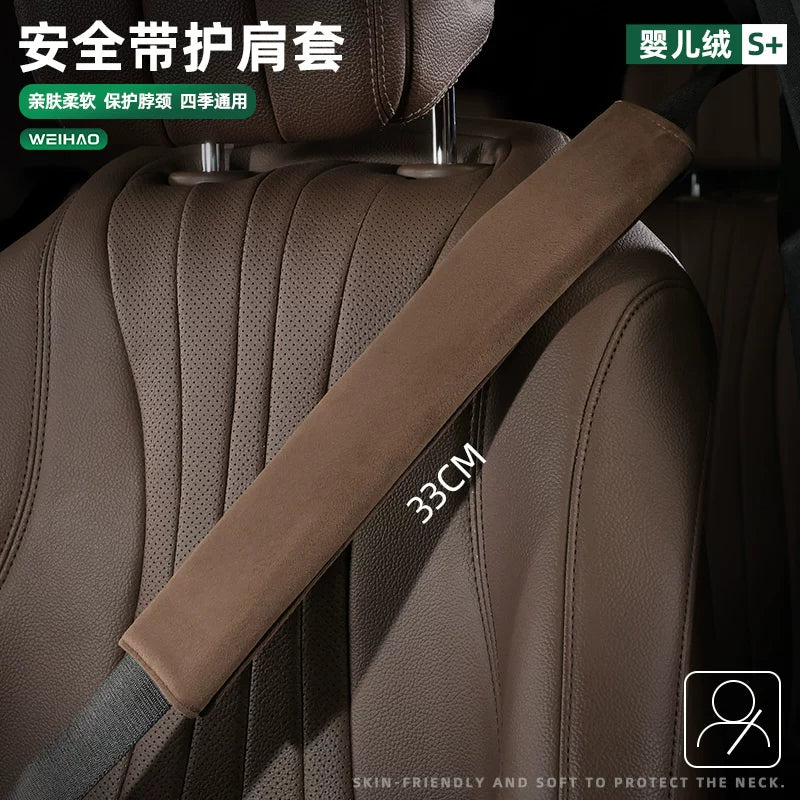 Extended 33cm Baby Velvet Car Seat Belt Shoulder Pads for Mercedes Benz & Li Auto