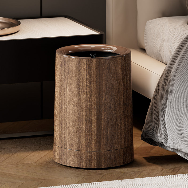 New Chinese Style Wood Grain Trash Can with Wheels for Living Room Office
