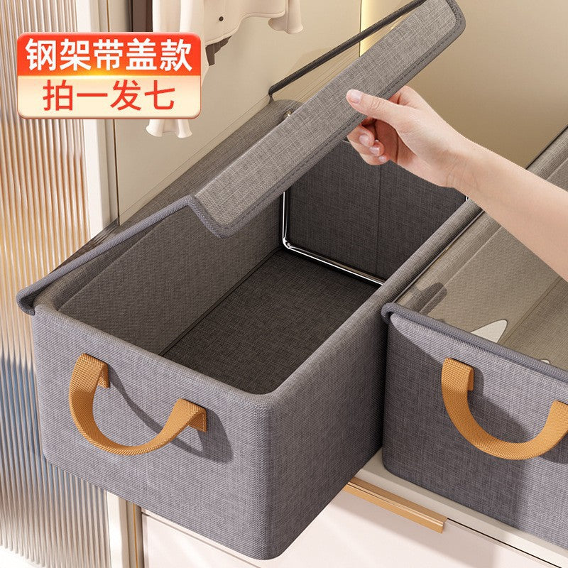Fabric Wardrobe Storage Box with Lid, Foldable Clothes Organizer for Home Dormitory