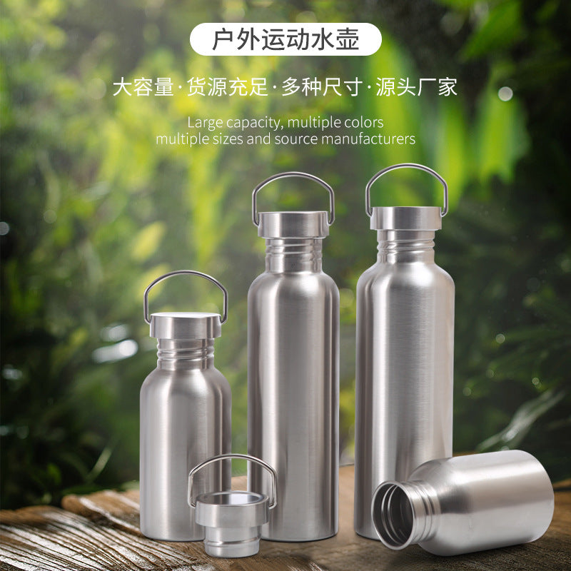 Stainless Steel Portable Water Bottle with Handle for Sports and Travel, Single-Layer, Thickened