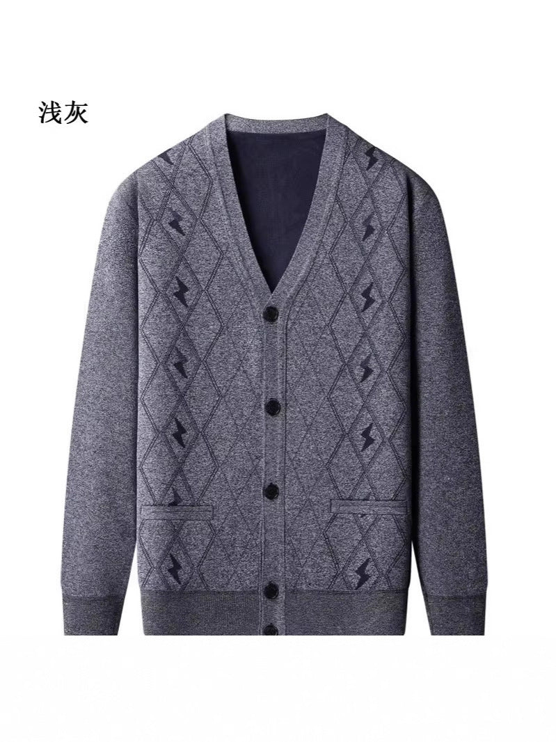 Men's Fleece Lined V-Neck Cardigan Sweater for Winter