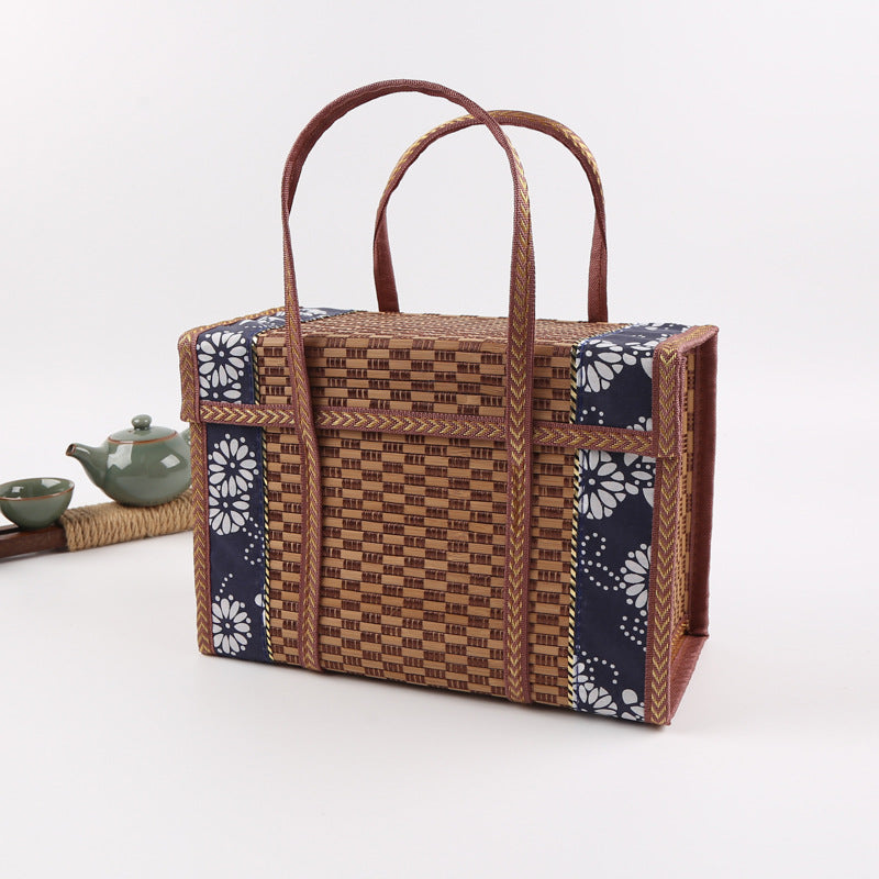 Classic Square Bamboo Woven Basket for Gifts, Food Packaging, and Storage
