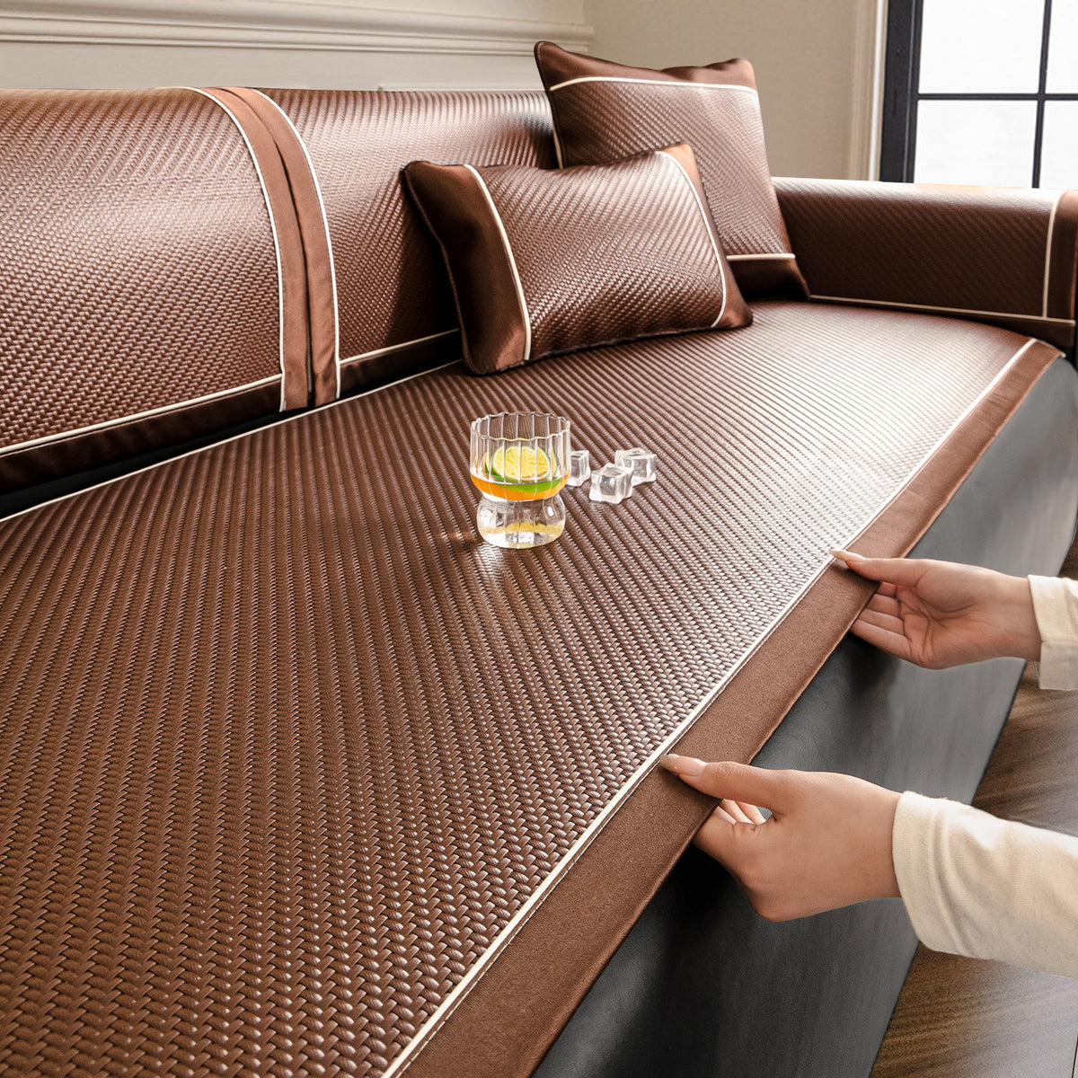 Summer Luxury Ice Vine Sofa Mat with Non-Slip Ice Silk Cover