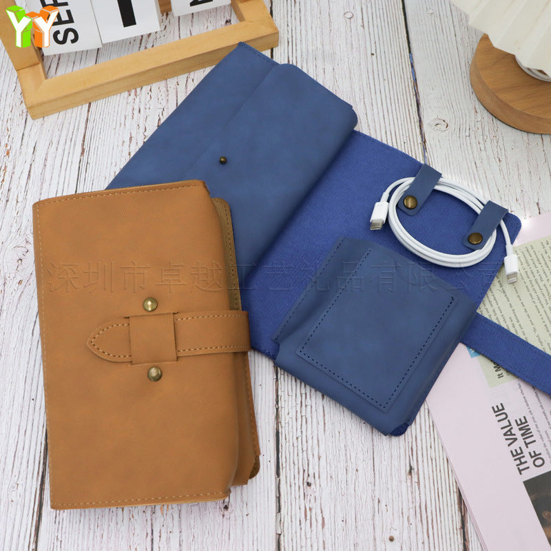 Vintage Rivet Power Bank Storage Bag Travel Business Trip Large Capacity Charger Data Cable Card Certificate Organizer