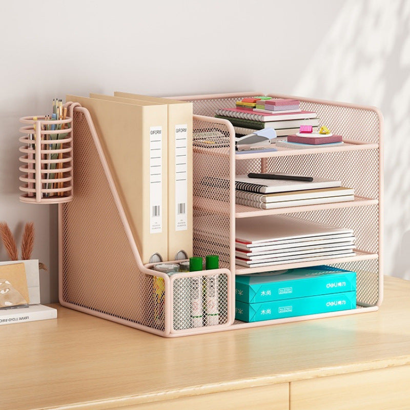 Metal Desk File Organizer Rack with 4 Tiers for Office Documents and Books