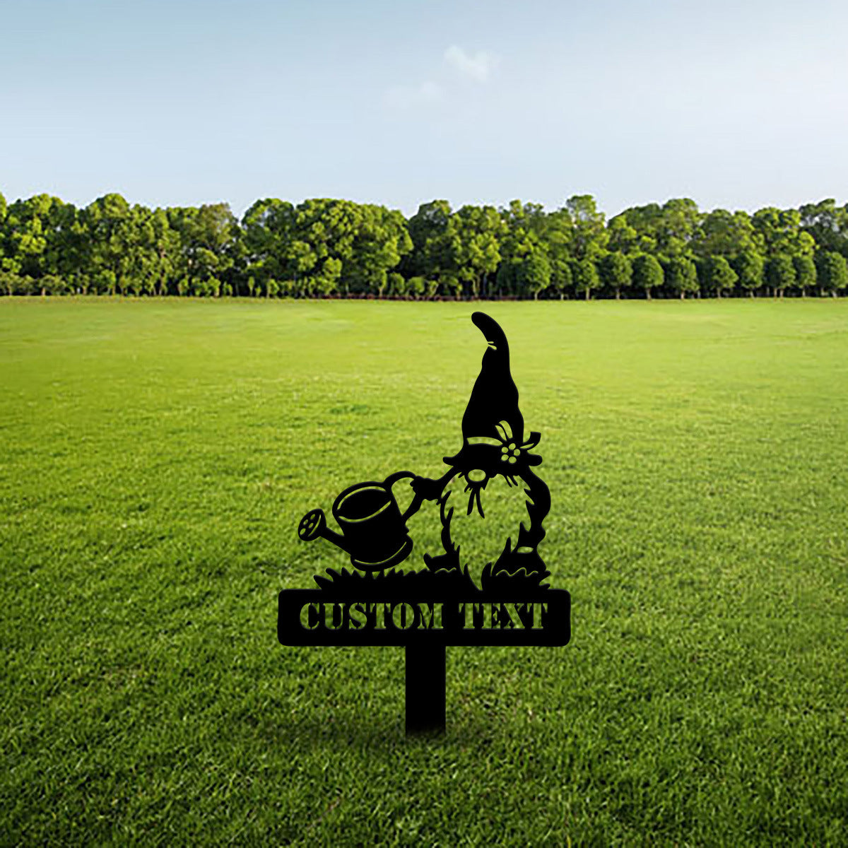 Garden Gnome Watering Can Hollow Iron Art Stake for Outdoor Lawn Decoration