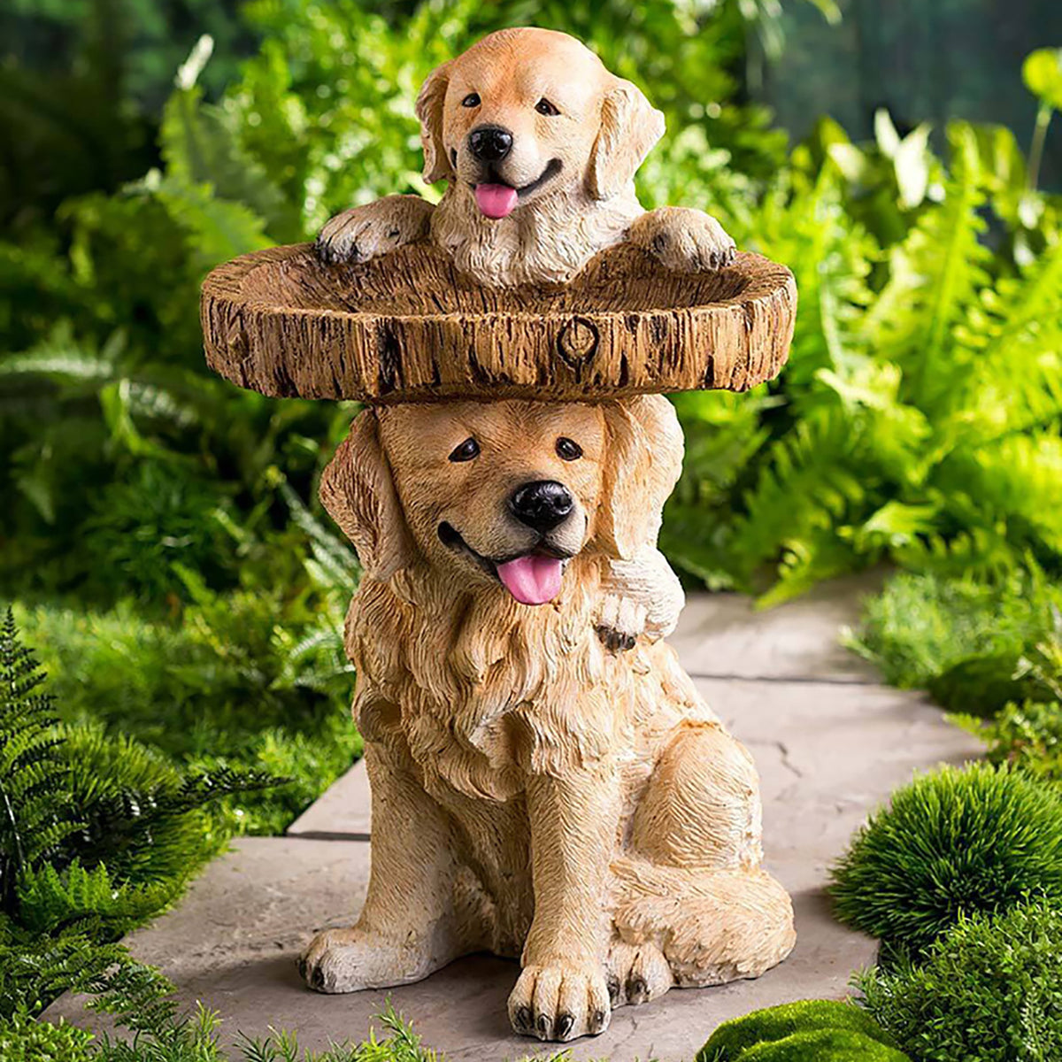 Dog Bird Feeder Outdoor Garden Sculpture Resin Craft Ornament