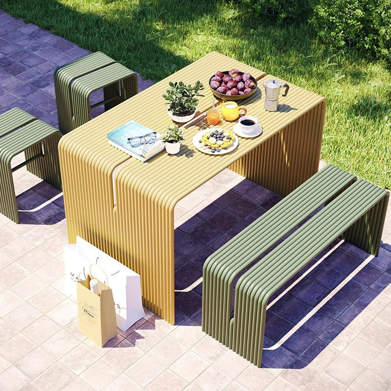Outdoor Wrought Iron Patio Table and Bench Set