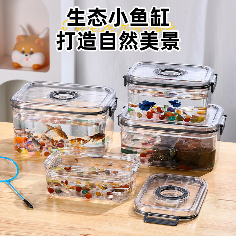 Desktop Ecological Fish Tank with Lid for Goldfish and Turtles
