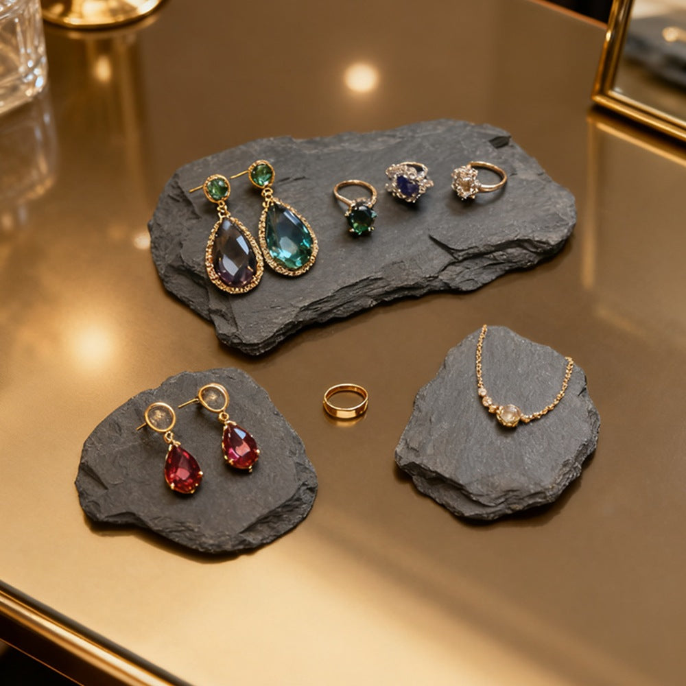 Natural Stone Jewelry Display Tray for Rings and Earrings, Irregular Shape Photography Prop