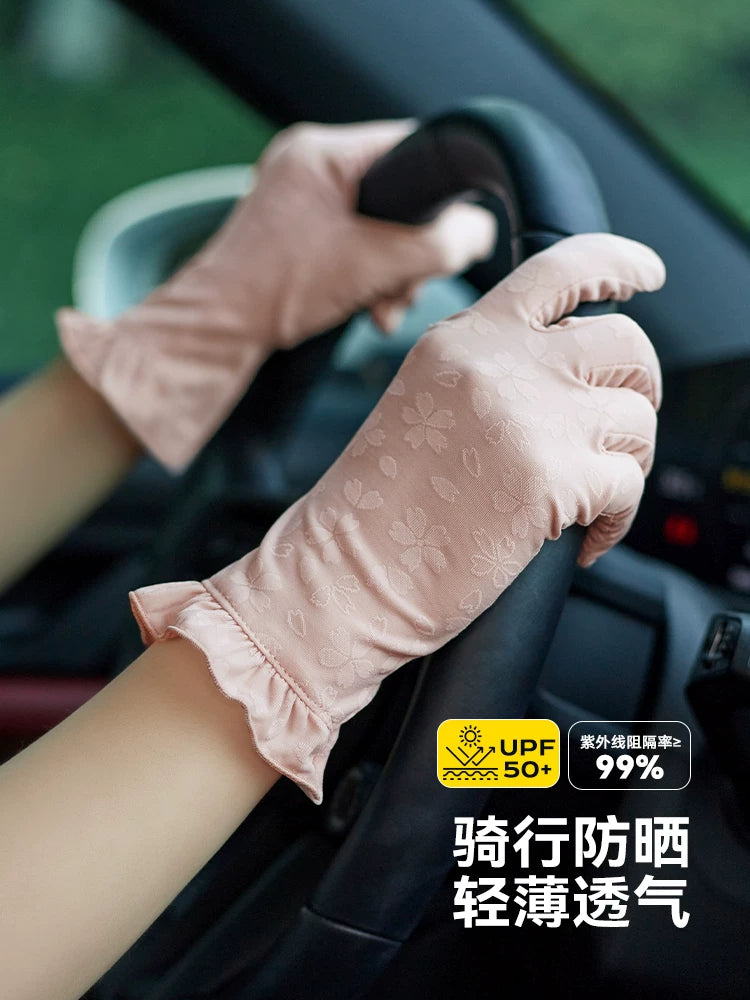 Women's UV Protection Ice Silk Fingerless Gloves for Driving & Cycling