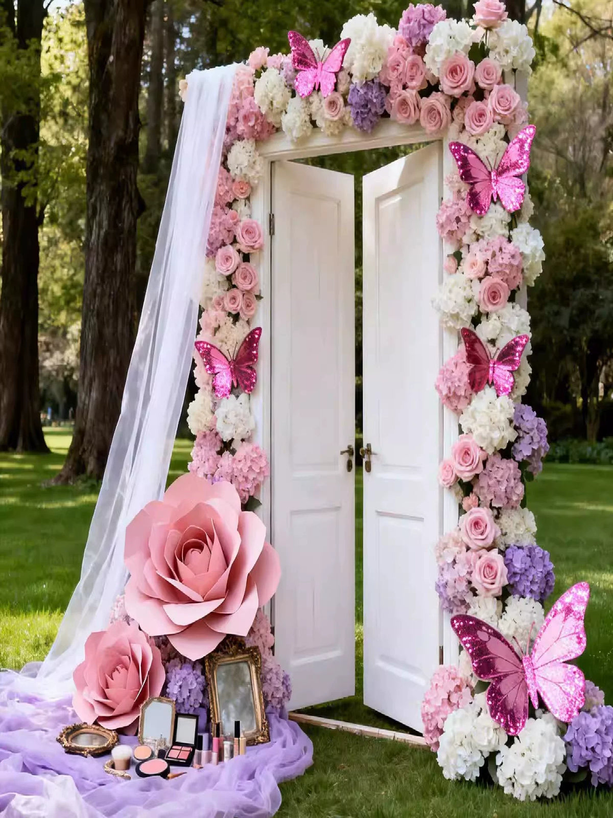 Artificial Flower Arch Outdoor Photo Booth Backdrop Rustic Floral Wreath Indoor Wedding Party Forest Theme Scene Decoration