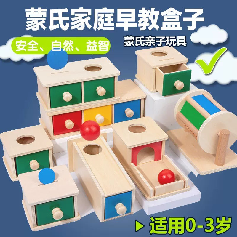Montessori Object Permanence Box and Rainbow Textile Drum Set for Early Education