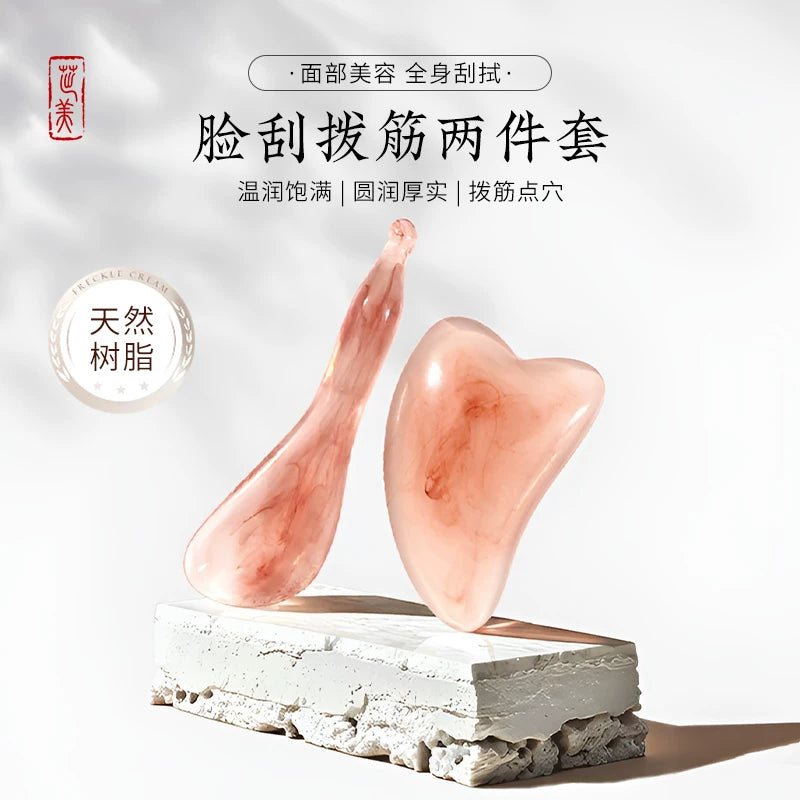 Resin Guasha Board and Massage Stick Set for Facial and Body Acupressure