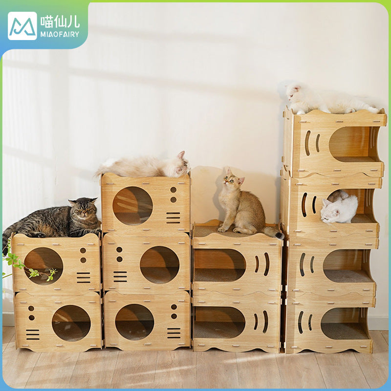 Meow Immortal Cat House Corrugated Cardboard Cat Scratcher Bed for Indoor Cats