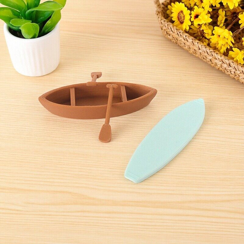 Dollhouse Miniature Surfboard and Rowboat Set for DIY Beach Landscape Decor
