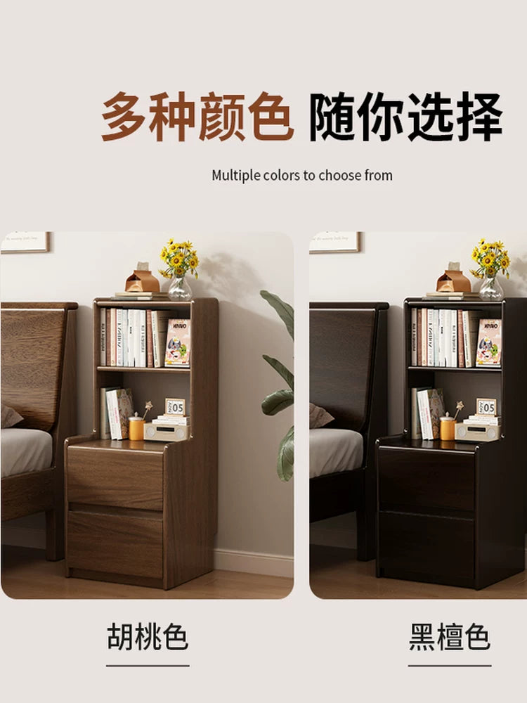 Solid Wood Narrow Bedside Table with Drawers for Small Spaces