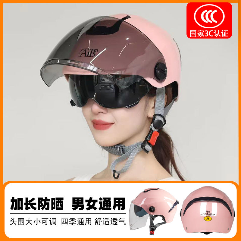 Dual-Visor Motorcycle Half Helmet for Men and Women - 3C Certified, All-Season Sun Protection